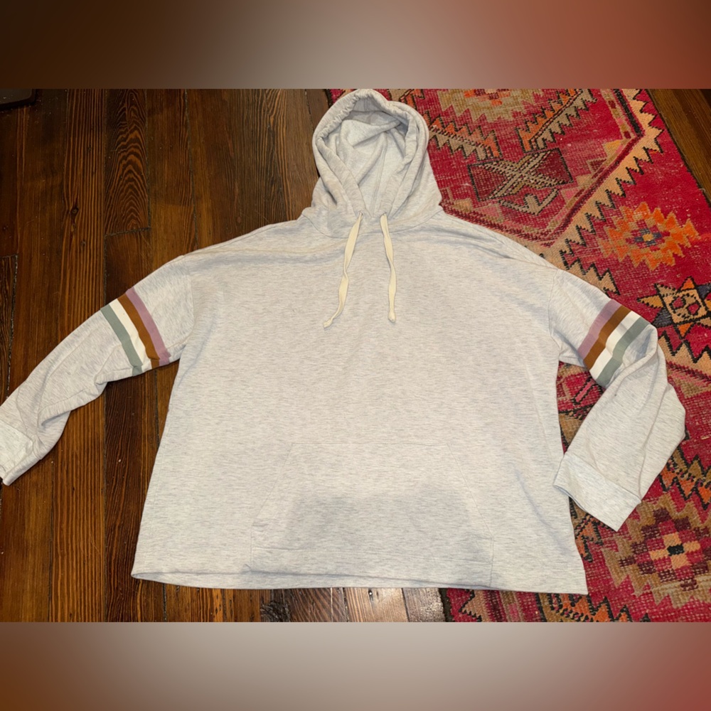 Madewell MWL superbrushed Cozy Gray Hoodie with Striped Sleeves- L